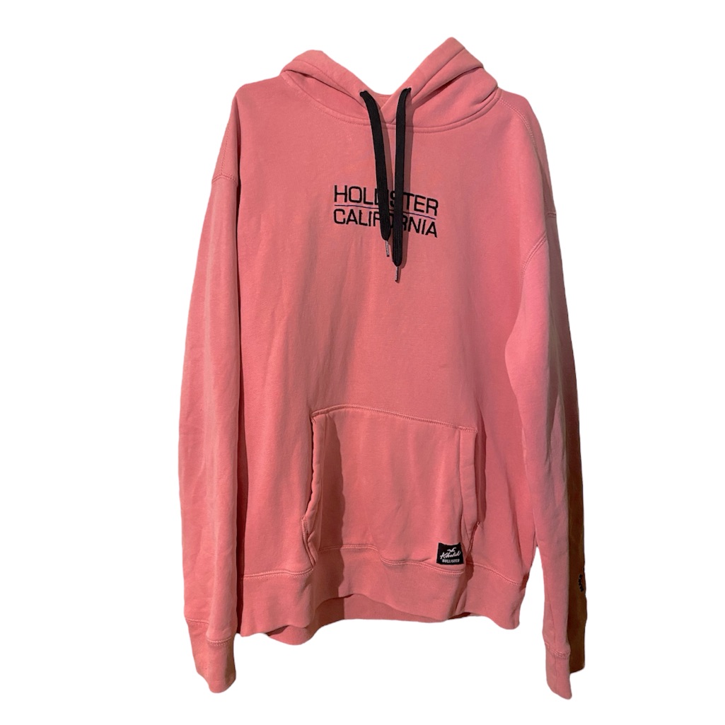 Hollister X Khalid Spellout Pink Coral Comfy Hoodie Black Drawstrings Sweatshirt